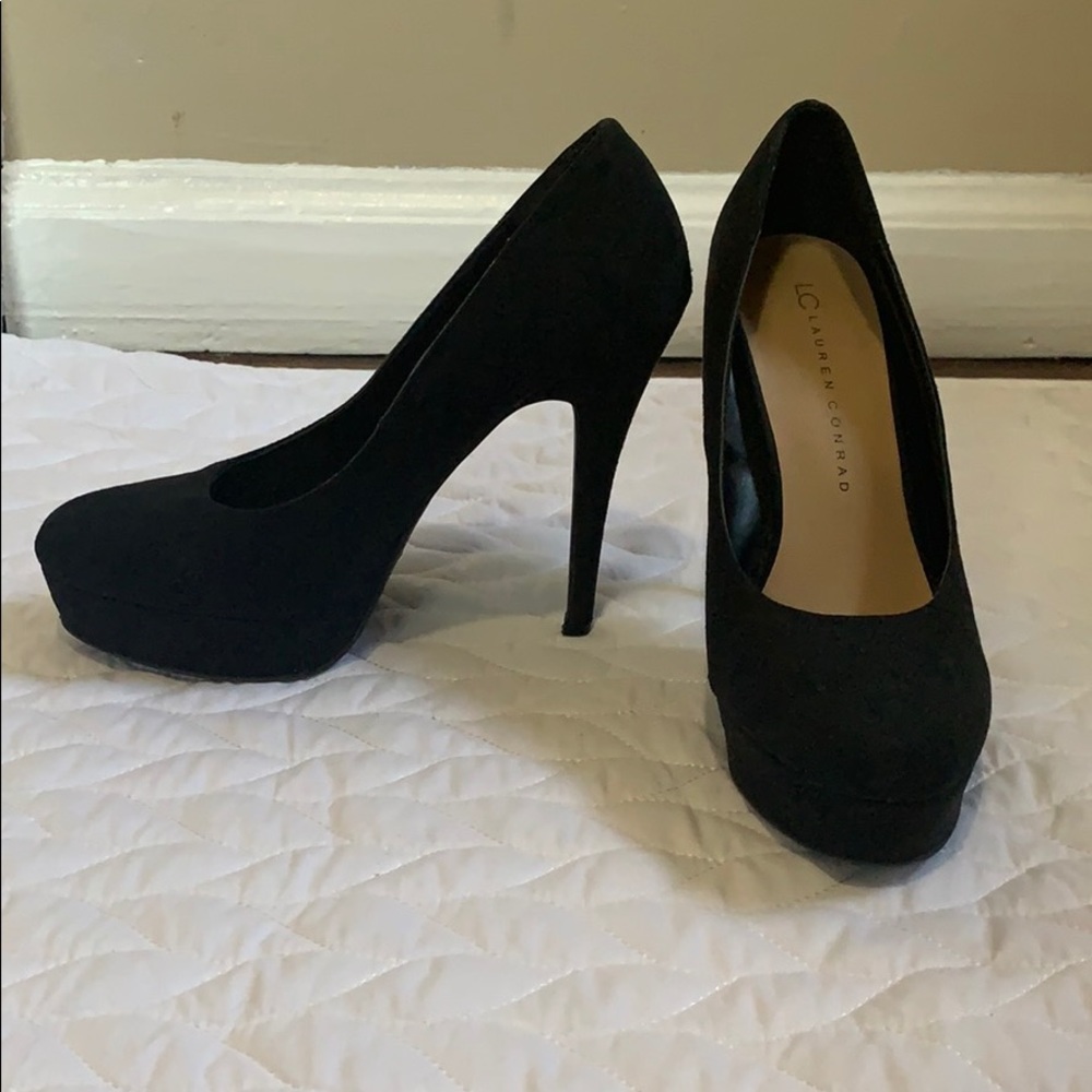 Black Suede Lauren Conrad LC Pump Heels - 7
